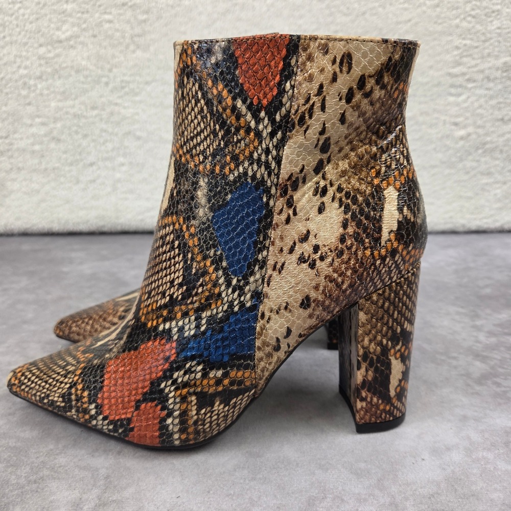 Bamboo Bellflower-09 Multi Color Snakeskin Block Heel Ankle Boots 6.5